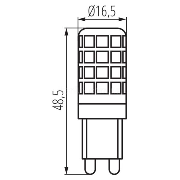 Размеры товара Kanlux 24522 мощностью 3.5W из серии Zubi с цоколем G9, температура цвета — 3000K, габариты