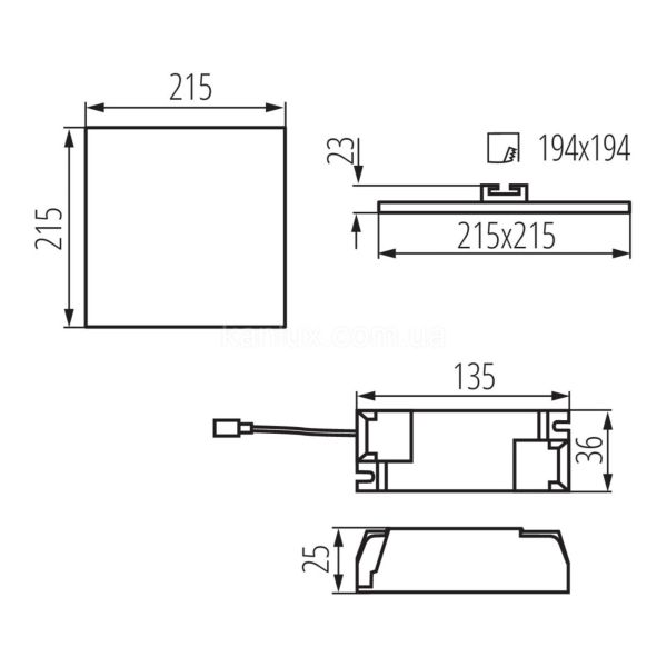 Размеры товара Kanlux 29598 Arel LED DL 25W-NW, габариты