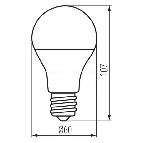 Розміри товару Kanlux 32923 потужністю 8.5W з серії Rapid Pro. Типорозмір — A60 з цоколем E27, температура кольору — 3000K, габарити